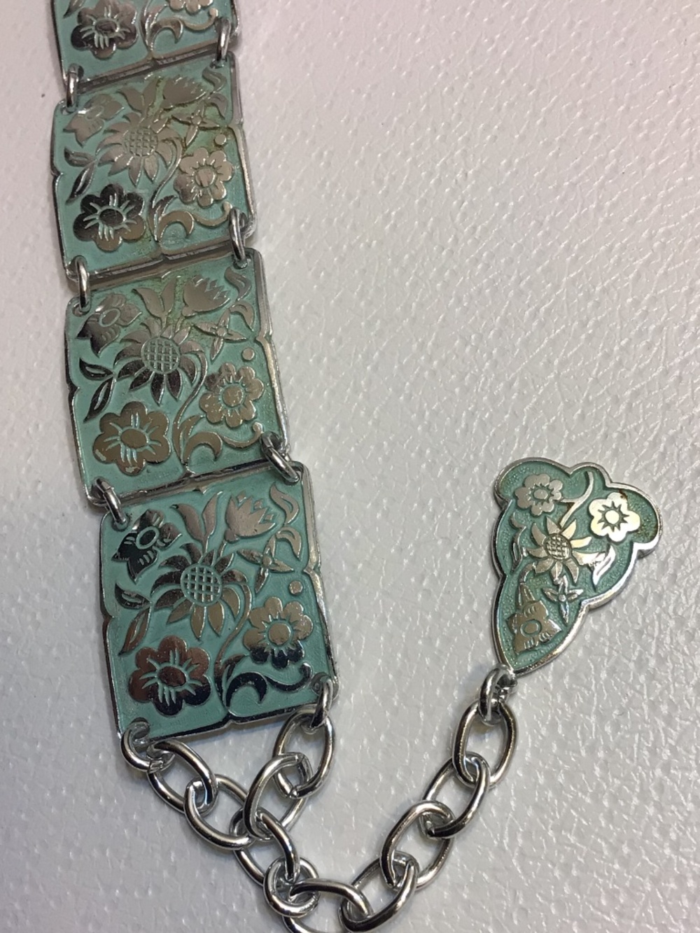 Turquoise Floral Enamel Link Bracelet - Women's Fashion Bracelet